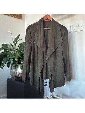 Catherine Malandrino Faux Suede Leather Jacket Size 1X Green Soft Lightweight